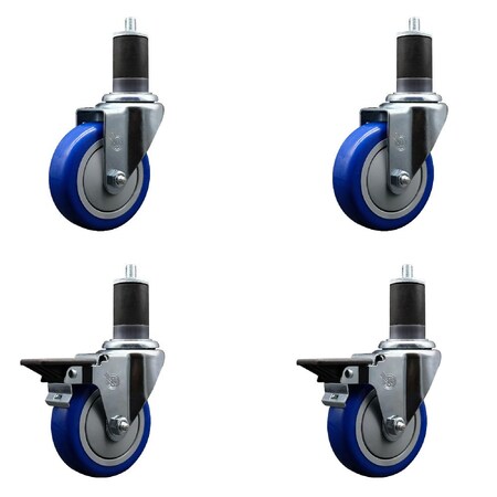 Service Caster 4'' Blue Poly Wheel Swivel 1-5/8'' Expanding Stem Caster Set 2 Brakes, 4PK SCC-EX20S414-PPUB-BLUE-2-PLB-2-158